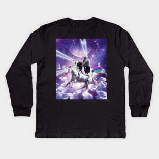 Laser Eyes Space Cat On Cow Unicorn - Rainbow Kids Long Sleeve T-Shirt